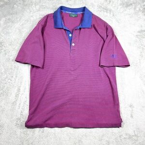 Hugo Boss Golf Polo‎ Shirt Medium Mens Red Blue Striped Performance Classic Fit